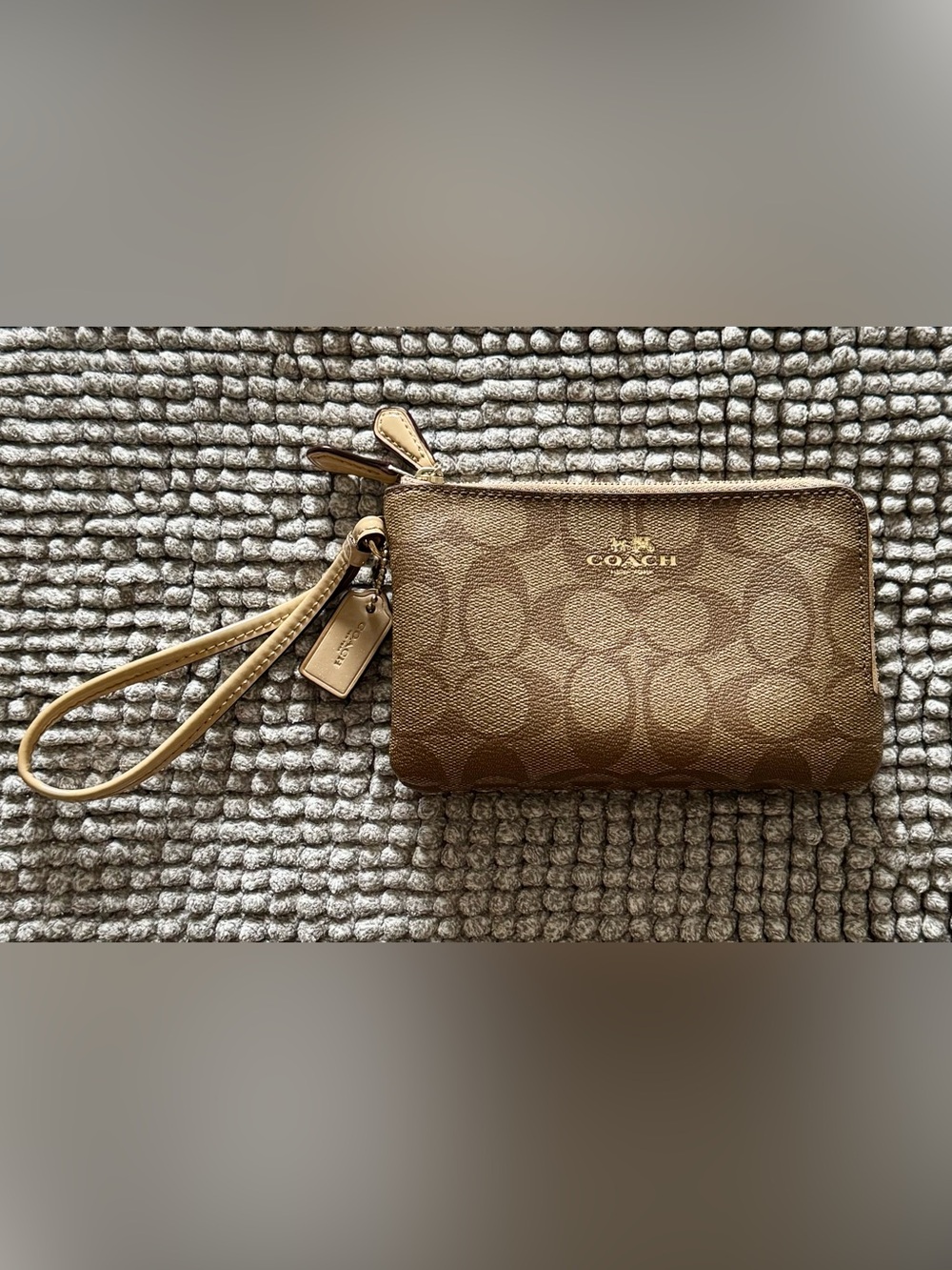 Coach Gold Brown Signature Wristlet